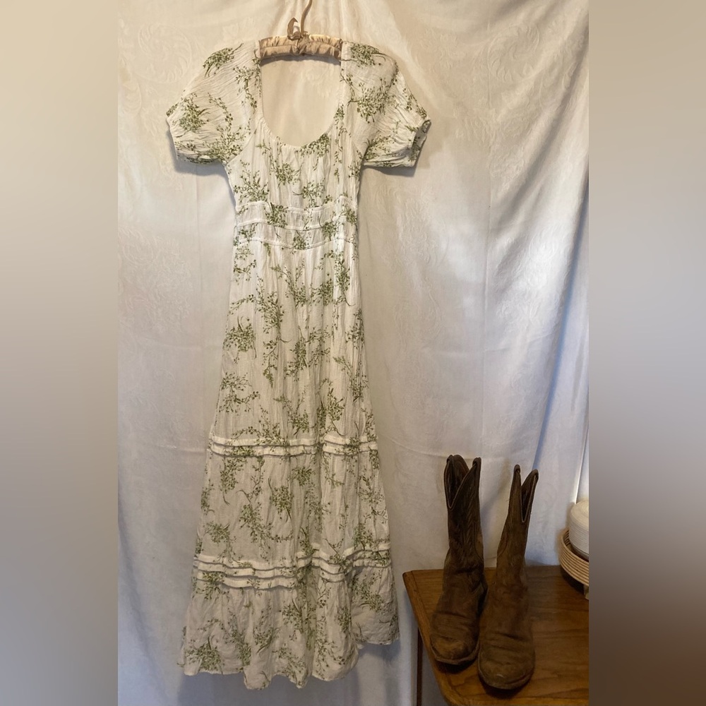 MAX + ASH Womens Size Large White and Green Milkmaid Dress Cottagecore - Picture 4 of 5